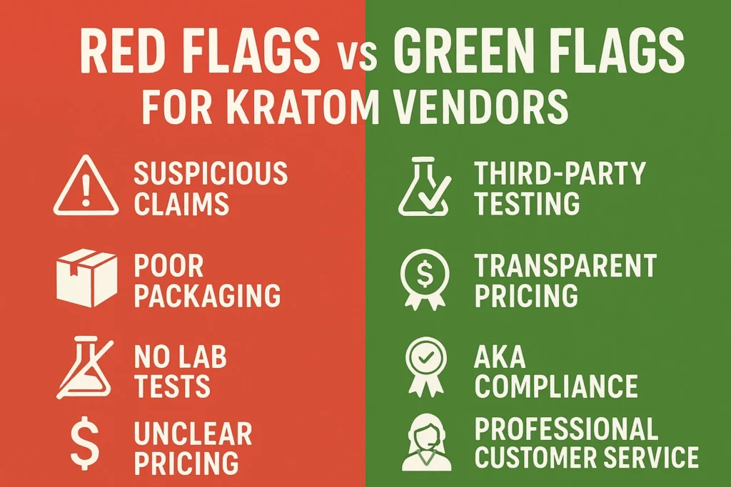 Authentic Kratom Vendor Reviews red and green flags