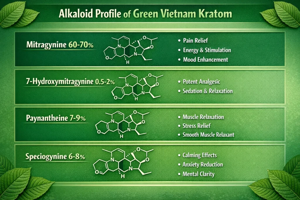 Green Vietnam Kratom and alkaloid profile
