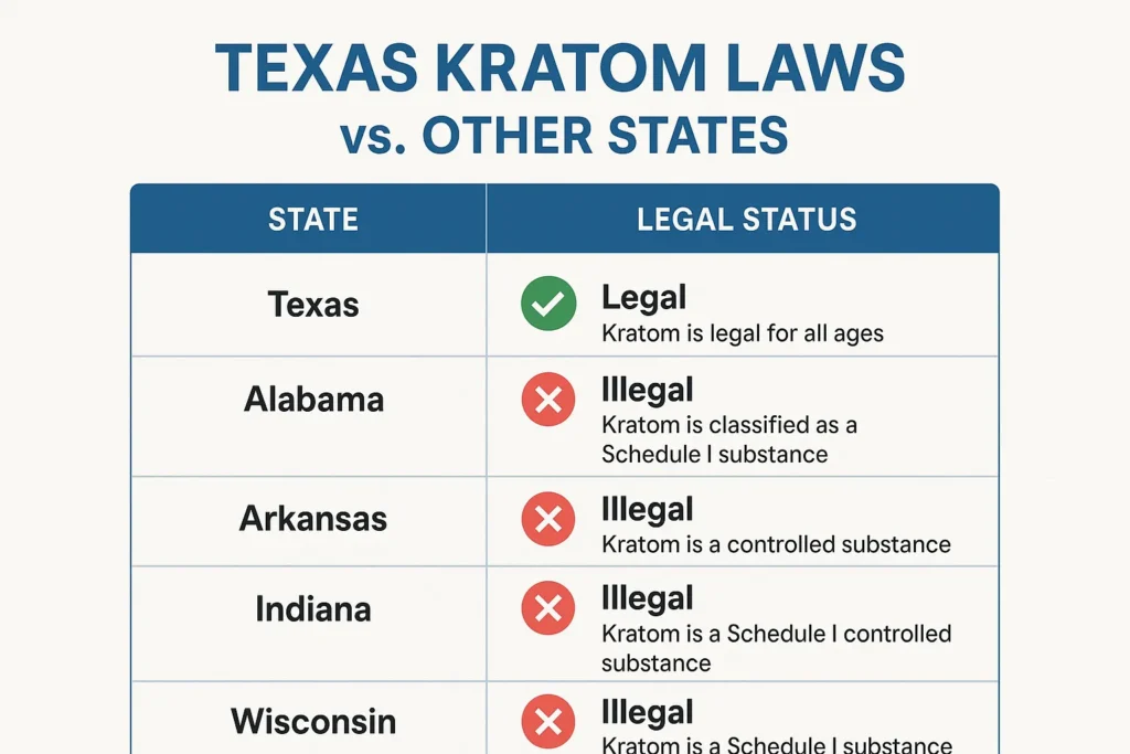 Kratom legal status in Texas and other states