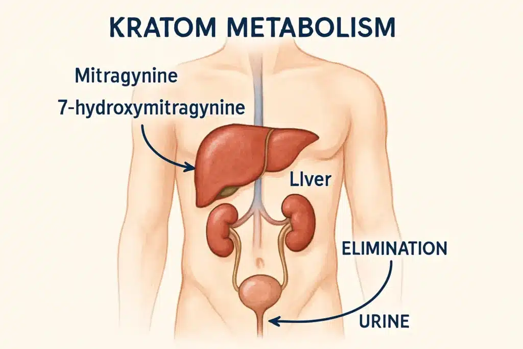 Illustration of kratom metabolism process