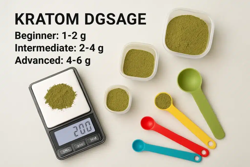 Kratom dosage guide with measuring tools
