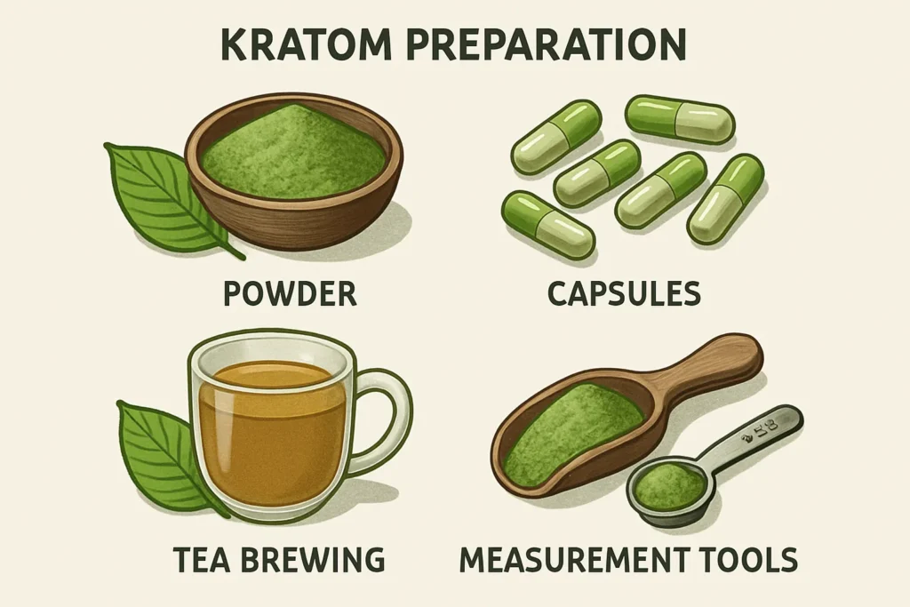 Kratom preparation methods illustrated.